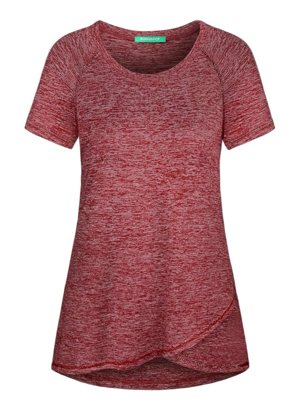 KIMMERY Wine Red Heather Short Sleeve Scoop Neck Workout Top XL